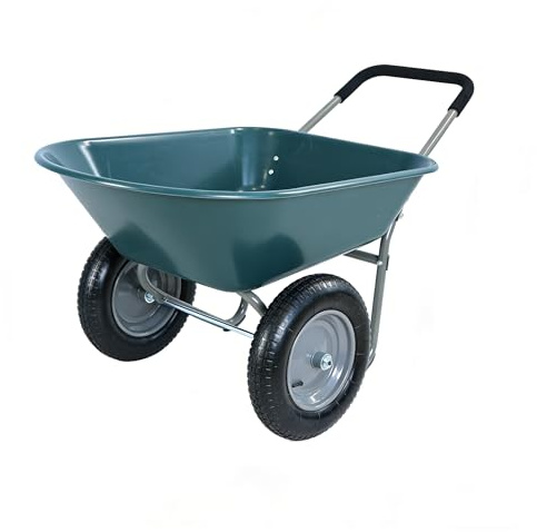 Wheel Barrow Two Wheeled Trolley for Green Garden 15 inch Pneumatic Wheel