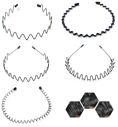 HMCEY 5 Stück Haarreif Schwarz,Haarreifen Zacken,Metall Haarband Herren Damen,Hairband Haarkamm,Haarreifen Rutschfestes,Stirnbänder Make Up,Haarreif Unisex Elastische für Sport Fitness Tägliches