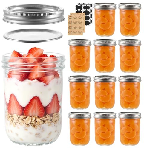 APACALI 12 Stück Einmachgläser 500ml, Luftdichte Einweckgläser mit Schraubdeckel, Marmeladengläser, Mason Jar für Hausgemachte Marmelade, Einmachen, Aufbewahren
