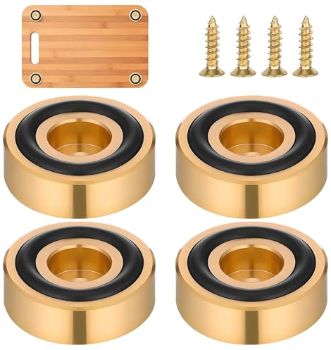 Rayakt 4Pcs Brass Cutting Board Feet, Anti-Slip Cutting Board Feet Legs with Screws for Furniture, Chair, Cabinet, Durable Gold Pad Feet Legs for Kitchen Countertop Protection, Speaker Isolation Feet