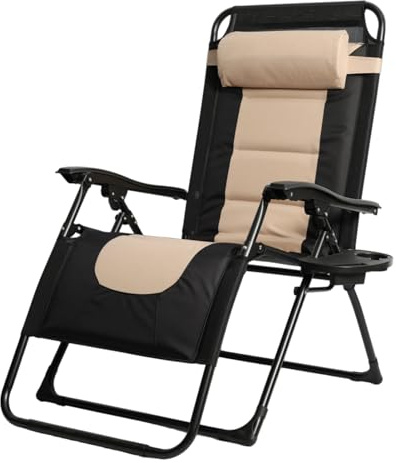 OVLRIJP Liegestuhl Klappbar, Garten Sonnenliege Wetterfest mit Kissen, Einstellbar Liegestühle für Draußen Patio Balkon Garten, Relaxliege mit Kopfkissen & Getränkehalter, bis 150kg (Beige)