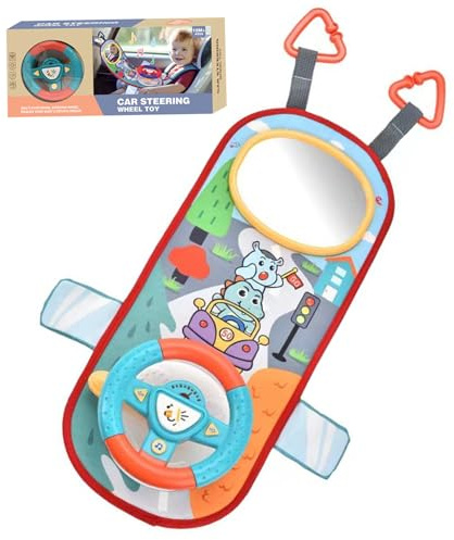 Nuiorfty Rear Facing Car Seat Toys 360° Rotation Baby Steering Wheel Toy with Mirror Music Lights and Driving Sounds 12 Months+ Kids Steering Wheel for Car Backseat Green
