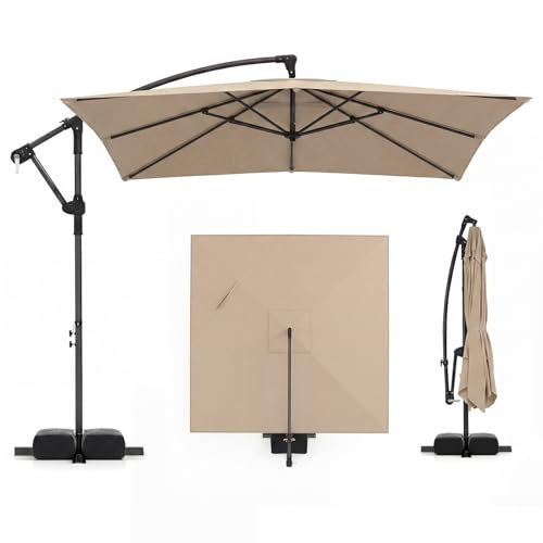 COSTWAY Ombrellone da Giardino 250 cm, Tettuccio Girevole e Ventilato | Protezione Solare, Resistente, Portatile, Sacchi di Sabbia, per Balcone, Esterno, Spiaggia (Marrone, 0 Luce LED)