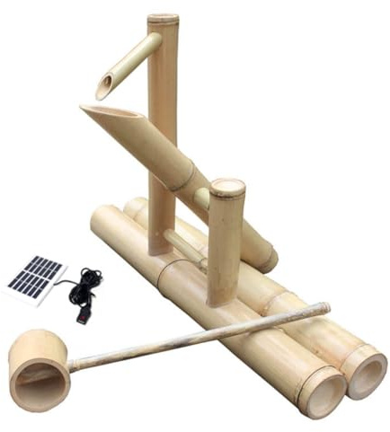 Bananaww Fuente Solar para Jardín Exterior, Fuente de Bambú con Cascada con Bomba y Panel Solar de 6 W, Decoración para Terraza y Estanque