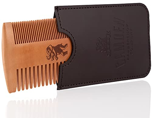 Ultralight Bartkamm von Camden Barbershop Company ● Birnbaumholz ● inkl. Etui ● für die tägliche Bartpflege & das Auftragen von Bartöl/Beard Balm ●