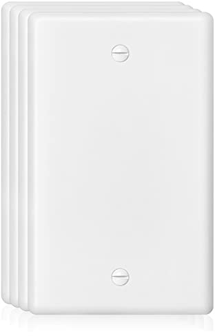 Decorator Wall Plate Blank Switch Plate Outlet Cover,Unbreakable Polycarbonate Thermoplastic, White (4-Pack, Single Blank-White)