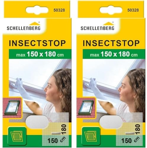 Schellenberg 50328 Fliegengitter für Dachfenster mit Reißverschluss, Insektenschutz, 150 x 180 cm, UV-stabil, einfache Montage ohne bohren, inkl. Klebestreifen, Weiß (Packung mit 2)