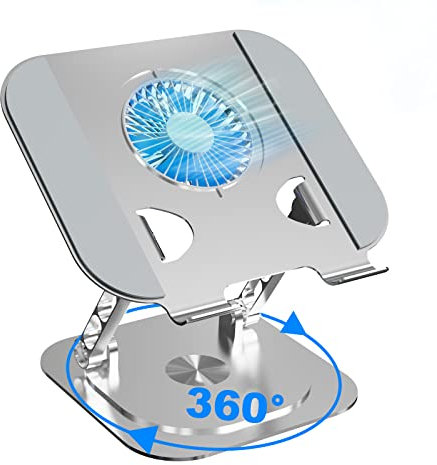 Hsility Laptop Ständer mit Lüfter, ergonomischer Aluminium-Computerständer, Erhöhung und Verstellbarer Höhe, 360° drehbar