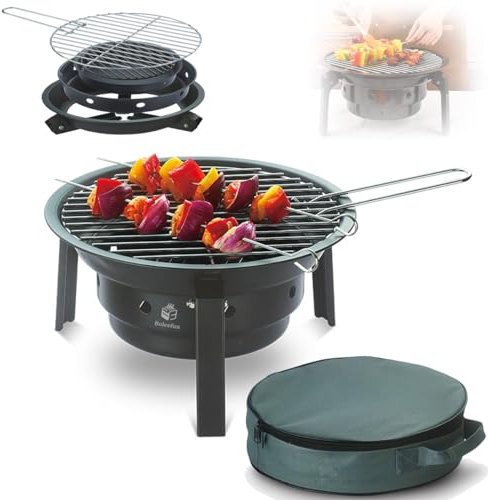 Barbecue d'extérieur portable, mini barbecue de camping pliable multifonctionnel avec sac de transport, trépied à charbon de bois pliable for camping-car, fête, pique-nique, cuisine en plein air
