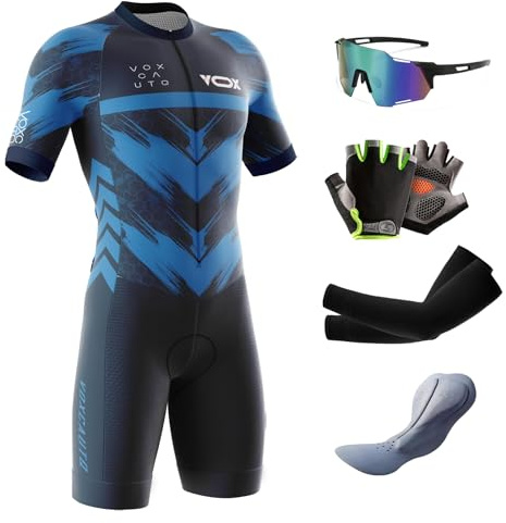 Tuta da Triathlon a Maniche Corte da Uomo,Ciclismo Body Skinsuit All'aperto Sportswear Abbigliamento Triathlon per Nuoto/Corsa/Ciclismo+Polarizzati Occhiali da Ciclismo... (Typ-2,4XL)