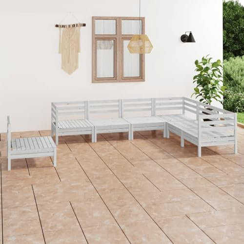 ShCuShan 7-TLG. Garten-Lounge-Set Gartenlounge-Set Garten MöBel TerassenmöBel AußEn Balkonmobelset FüR Balkon GartenmöBel Sitzgruppe Lounge Massivholz Kiefer Weiß 3083035