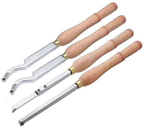 Chisels, 4Pc Woodturning Tool Set Carbide Lathe Turning Tools Wood Lathe Tools Include Finisher/Detailer/Swan Neck Hollower/Parting Tools with Soft Grip