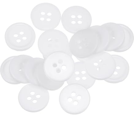 QUARKZMAN 20 Stück Knöpfe 15mm Bastelknöpfe Weiß Nähknöpfe Harz Rund Flach 4-Loch Kunststoffknöpfe für Nähen DIY Handwerk Scrapbooking Dekorieren Kleidung Mänteln Blusen Hemden