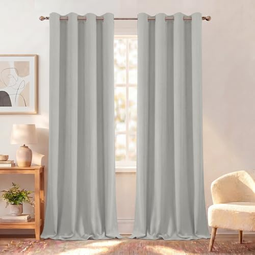 BellaHills Verdunklungsvorhänge Thermovorhang Wohnzimmer Graubeige H260xB140cm 2er Set Gardinen Blickdicht Kälteschutz Wärmeisolierend Ösenschal Schlafzimmer Blackout Curtains for Living Room