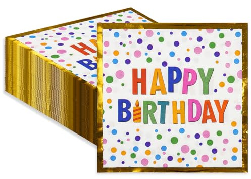 Servietten Geburtstag-50Stück 3-lagig Polka Dot Partei 33x33cm Regenbogen Happy Birthday Servietten für Schule Schulkind Hochzeit Taufe Kind Erwachsene Baby Dusche Dekorationen
