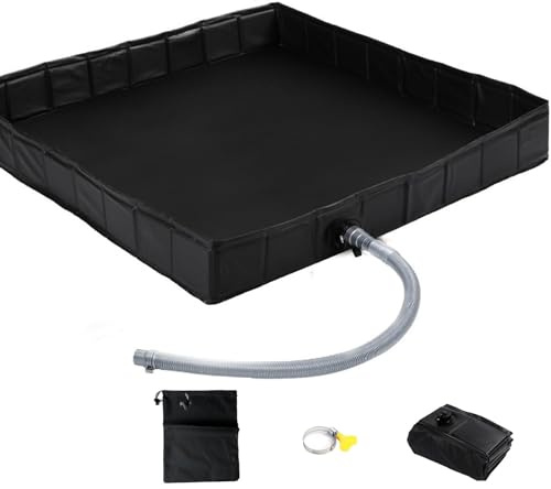 UROUK Upgraded Portable Shower Pan, 41 x 41 x 5 Foldable RV Shower Pan with Drain Hose & Pouch, Outdoor Shower Floor Camping Shower Base to Keep Feet Clean for Outdoor, Indoor, Camping, Beach