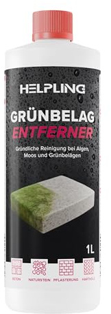 Helpling® Grünbelagentferner - Für Stein, Holz, Pflaster & Beton – Moosentferner für Terrasse & Gehwege – Made in Germany (1000 ml)
