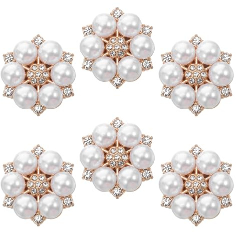 Gatuida 6-teilige Knopfabdeckungen für Jeans: Strass-Knopfabdeckungen mit Blumenmuster für Damen und Herren – abnehmbare Manschettenknöpfe aus Perlenlegierung, dekoratives Hemdknöpfen-Set