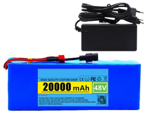 Batería de Litio para Bicicleta eléctrica 48V 20 Ah 13S3P, Paquete de batería de Iones de Litio con Cargador y BMS para Kit de Motor de Menos de 500W 48V 20Ah,XT60+DC