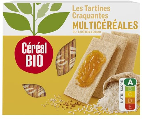 BIO - Biscottes tartines multicéréales bio CEREAL | Croquant et savoureux | Idéal pour le petit déjeuner | la boite de 145 g | LOT DE 4