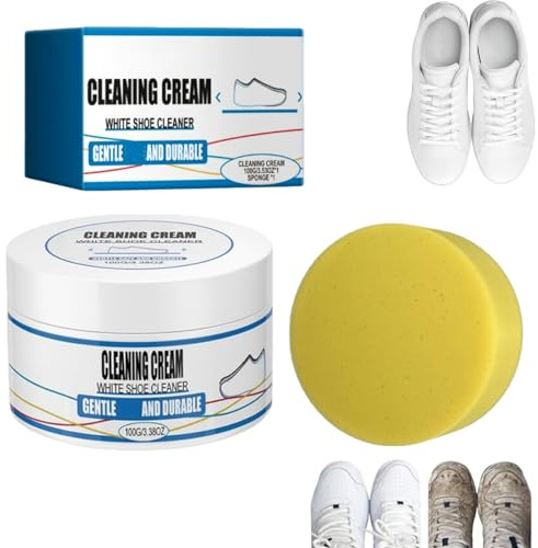 100g White Shoe Cleaning Cream with Sponge,Multi-Functional Cleaning And Stain Removal Cream,No Need To Wash,All-Purpose Shoe Care Kit,Cleaning And Descaling Polish For Sneaker,Leather,Canvas Shoes