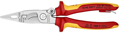 Knipex Alicate para instalaciones eléctricas cromado, homologado por VDE; con anilla de fijación aislada e integrada para colocar una protección anticaída 200 mm 13 96 200 T