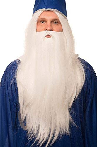 Balinco Weiße Zauberer Perücke mit langem Bart für Herren und Damen – Magier, Hexer, Kostüm Accessoire für Halloween, Karneval, Cosplay, Motto-Partys