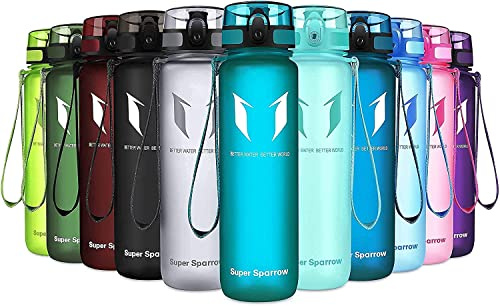 Sparrow Trinkflasche 500ml/750ml/1L - BPA-frei Tritan Wasserflasche 1-Klick | Sportflasche, Auslaufsicher, Leicht, Spülmaschinenfest, Flip Top Flaschen, Sport, Schule, Fitness, Gym, Büro, Reisen, Fahrrad