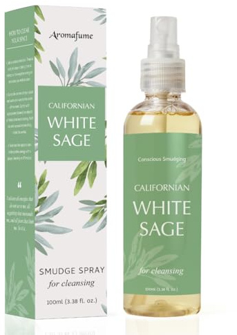 Vit salvia (Kalifornien) Smudge Spray & Natural Mist av Aromafume | 100 ml/33 oz | Tillverkad med Salvia Apiana White Sage Extrakt | Perfekt för positivitet och rengöring | Alkoholfri, giftfri och