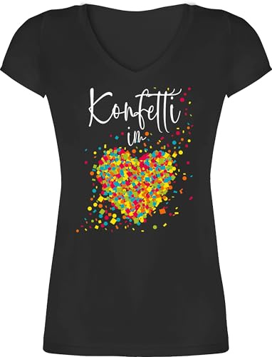 Shirtracer - T-Shirt Damen V Ausschnitt - Karneval & Fasching - Konfetti im Herzen I