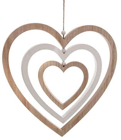 Spetebo Deko Mobile aus Holz - Motiv: Herz / 36 cm - Dekofigur Herzen zum aufhängen Holzherz Hängedeko Deko Skulptur Dekoherz 3er Spiel
