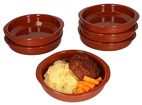 MamboCat Cazuela mit Griff 6er Set Schalen Bernd 300ml Auflaufform rund 16cm aus Ton glasiert Größe M I Ton hitzebeständig für Auflauf Tiramisu Fingerfood I Unikat Handarbeit Vintage I Mittelalter