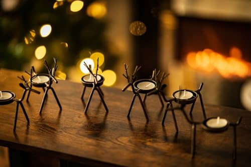 Marco Paul Pack of 6 Tealight Holder - Christmas Reindeer Table Centrepiece - Stag Tea Light Candle Holders - Christmas Table Decoration Fireplace Home Decoration Xmas Tea Light Candle Holders