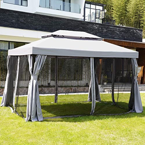 Grand patio Gazebo da esterno con rete laterale e tende, resistente, per barbecue, eventi, feste, colore grigio