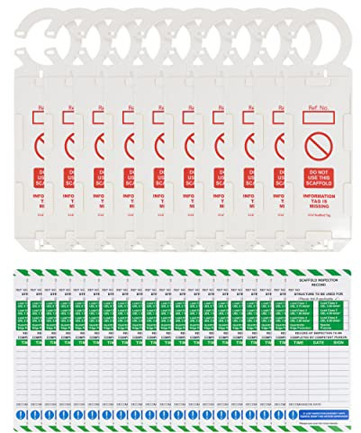 LIVELIFEBETTER® Scaffold Inspection Record Tags - 10 Holders and 20 Inserts - Full Pack, Fits All Scaffold Types, Suitable for Indoor and Outdoor use - Durable Polypropylene (PP) Tags