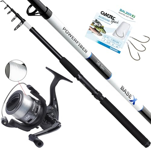 Fischzeux Angelset komplett BaseX - Tele Angelset Allround Hecht Zander mit Rute Rolle (3,00 m)