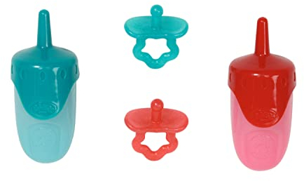 BABY born Bottle and Dummy Set - Accessories for 36 cm Dolls for Toddlers - Available in Pink/Red, or Cool Green - Includes One Feeding Bottle and Dummy - Suitable for Kids from 2+