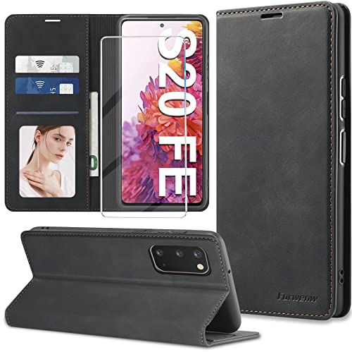 【2023 𝐍𝐄𝐖】Handyhülle für Samsung Galaxy S20 FE 4G/5G Hülle Leder mit Schutzfolie[3 Kartenfächer]Klapphülle für Samsung Galaxy S20 FE Hülle Leder Wallet Klappbar Stoßfest Cover S20 FE 4G/5G Case