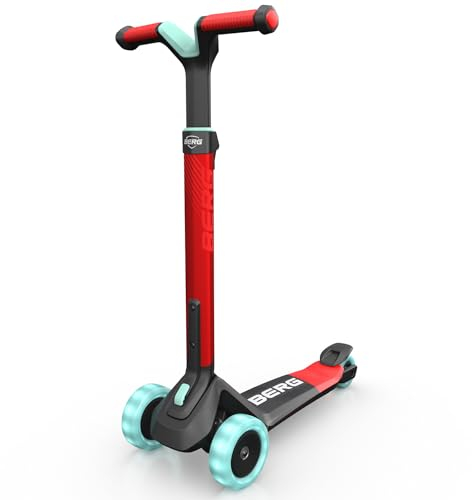 BERG Nexo Kinderroller Kinderscooter faltbar ab 2 Jahre | Höhenverstellbarer Tretroller Scooter mit LED Rädern | Dreirad Roller für Kinder Jungen & Mädchen, bis 12 Jahre | Farbe: Rot