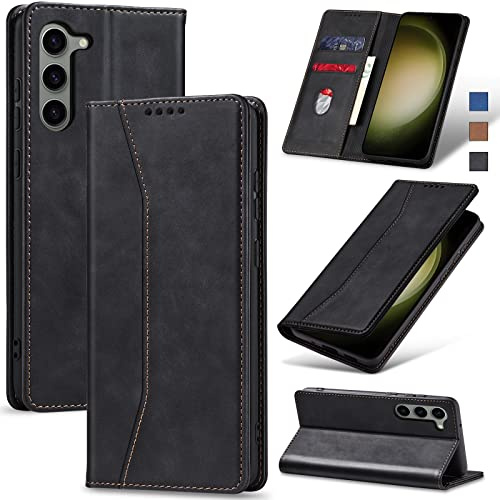 Jasonyu Skal för Samsung Galaxy S23, Premium Läder Vikbart Skyddande Fodral [Hölster, Magnetisk, kortfack, stativfunktion] Wallet Leather Case Cover för Samsung Galaxy S23 (Svart)