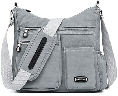 NOTAG Umhängetasche Damen, Leichte Mehrfach-Taschen Schultertasche Damen Wasserdicht Nylon Handtasche Umhängetasche (Hellgrau)