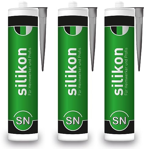 Cartuccia in silicone per edilizia e finestre, 310 ml, grigio, per interni/esterni, sigillante per giunti di collegamento e di dilatazione, impermeabile, resistente ai raggi UV e alle intemperie (3)