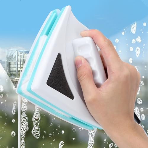 GAESHOW Limpiador de Vidrio de Doble Cara, Limpia Cristales Magnético Ajustable, Entre 5-12mm, Herramienta de Limpieza Magnética de Vidrio, Doble Cristal Limpiacristales para Interior y Exterior