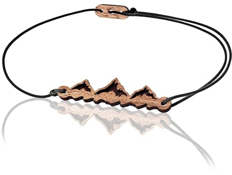 Skonida Gravur-Armband mit Berg-Motiv aus Nussbaum-Holz - edles Armband mit Gravur & verstellbarem Verschluss - Unisex Armband für Damen & Herren mit Berg-Leine - Mountain Bracelet in Geschenk-Box