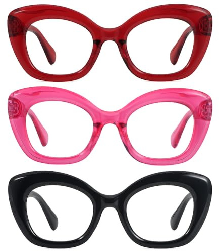 JiSoo Oversized Cat Eye Reading Glasses for Women 1.5 Funky Cute Readers for Women, Designer Stylish Reading Glasses 1.5, Black+Red+Pink