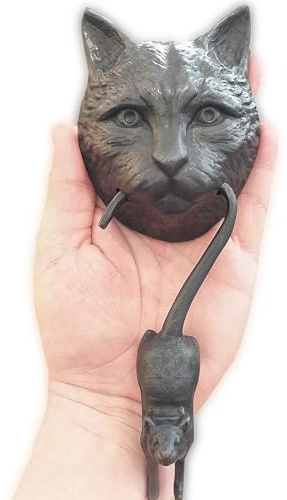 Anatolica Katzen- und Maus-Türklopfer, massives Messing, 22,1 cm, Dekoration für die Haustür (schwarzes Oxid)
