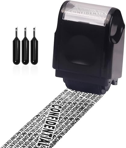 HONGCI Privacy ID Address Blocker Stamp, Black, Roller Stamp, Rubber, 0.7 Inch Width, 100 Meters Length, Identity Theft Protection, Personal Data Security, 3 Refill Inks Included