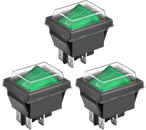 Heschen Wippschalter Ein-Aus, Einschalter, 4 Anschlüsse, Grünes Licht, 16A, 250 VAC, mit wasserdichter Abdeckung (3)
