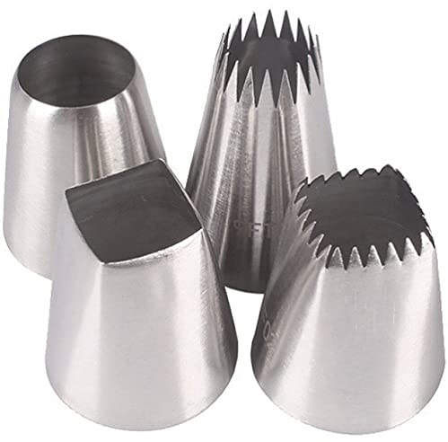 Fituenly 4pcs Large Round Piping Cakes Decoration Set Nozzles Tips Piping Kit for Pastry Cupcakes Cakes Cookies Decorating Stainless Steel Kitchen Gadgets Decor