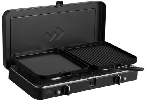 CADAC 2 Cook 3 Turbo Deluxe 30mBar - Gril de table pour usage extérieur | Comprend un sac de rangement, Raclette, Noir, Barbecue